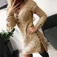 thumbnail image 2 of HSMQHJWE Robe Teinture sur Nœuds pour Femmes Robe Longue pour Femmes Robe à Manches Longues en Tricot Robe Courte Col Roulé Mini Pull Col en V Bouton Robe Chaude Robe une Épaule pour Femmes, 2 of 8