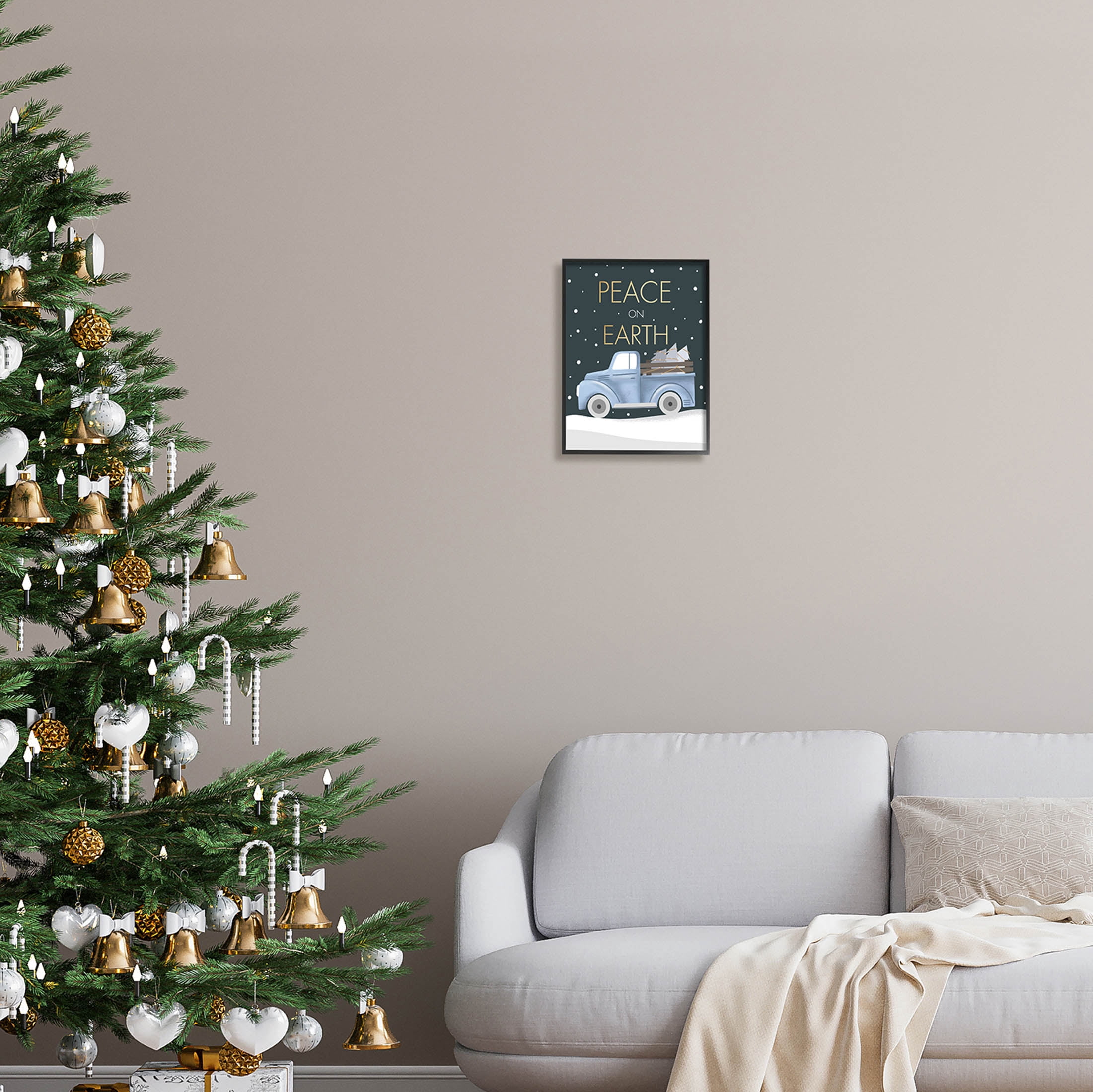 Stupell Industries Peace On Earth Snowy Truck Graphic Art Black Framed Art Print Wall Art, Design by Louise Allen Designs