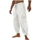 thumbnail image 2 of Pantalones largos para hombre, de color liso, holgados, informales, con bolsillos grandes, de lino, cintura elástica y cordón ajustable, de poliéster., 2 of 7