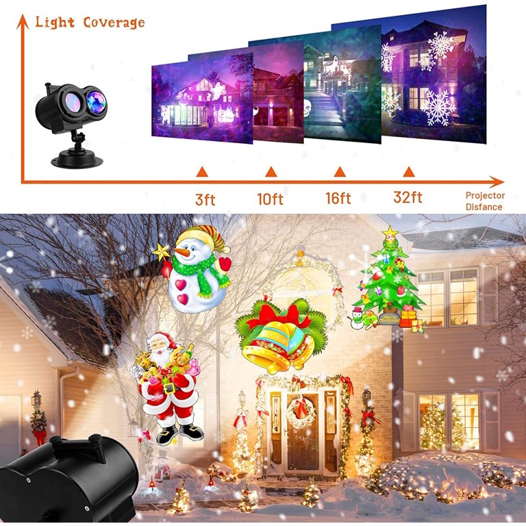 Christmas Laser Projector Lights Outdoor, 8 Pattern Lights Snow Santa Plug  in Night Lightswith Remote Control Timer for Indoor Outdoor Xmas Holiday