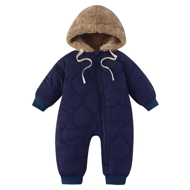 dmqupv Robe Barboteuse Tutu Bébé Fille Arrivée d'Hiver Bébé Épaissi Chaleur Tenue d'Extérieur pour Garçons Filles Combinaison de Ramper Doublée en Molleton Bleu Marine, Taille pour 18-24 Mois