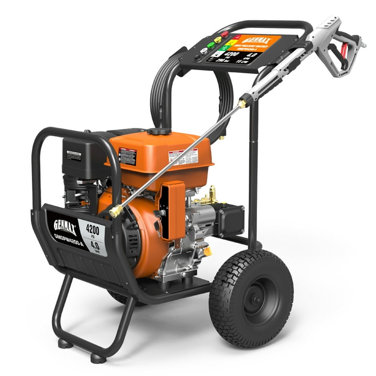GENMAX 4200 PSI and 4 GPM Gas Pressure Washer with Electric Start 5 QC Nozzle Tips Spray Gun and 3 8 inch x 50 foot Hose EPA Compliant Power