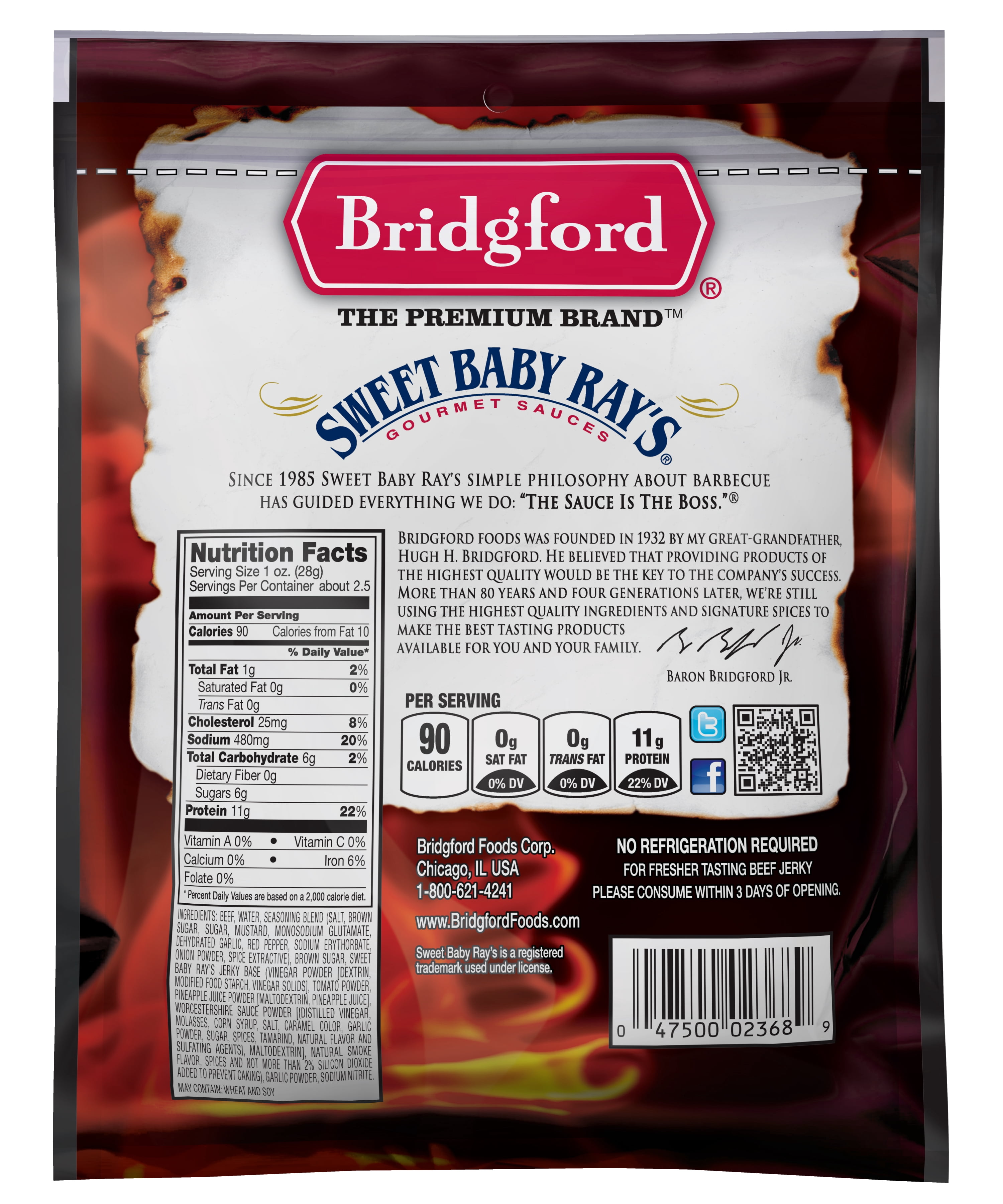 Bridgford Sweet Baby Rays Roasted Garlic Beef Jerky, 2.6 oz