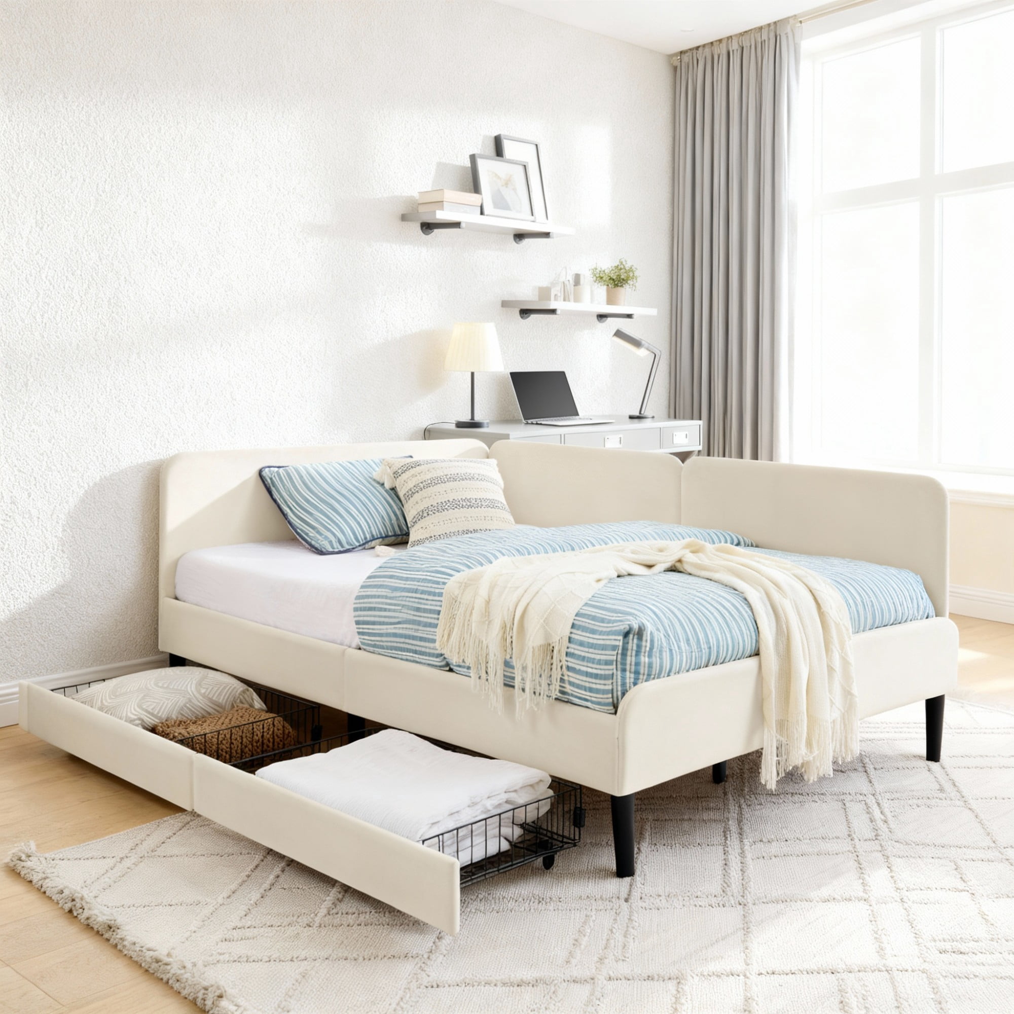 Gewnee Full Size Upholstered Velvet Daybed with 2 Storage DrawersSpace-Saving Sofa Bed for Guest Room or Apartment