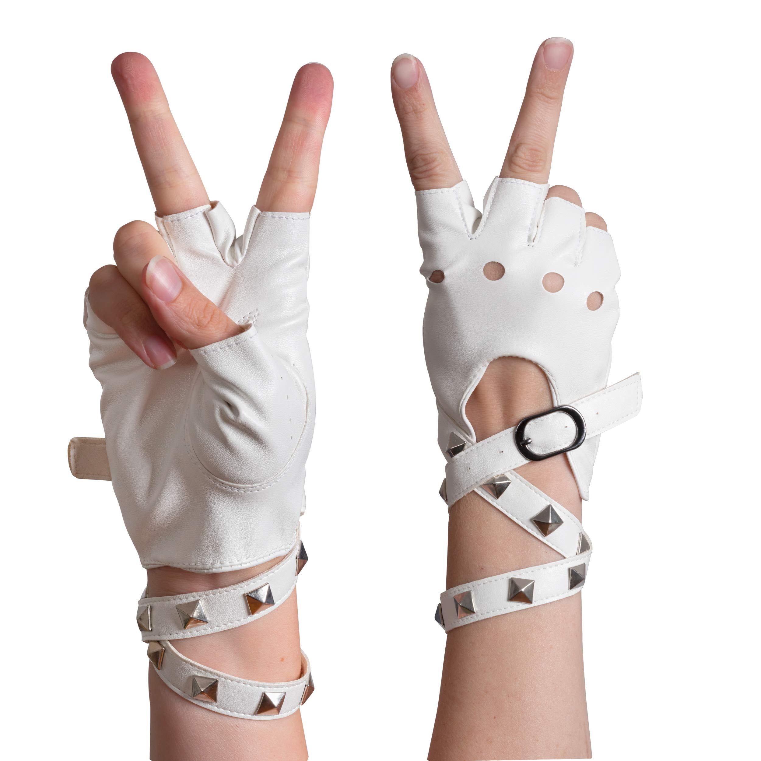 White leather fingerless gloves online