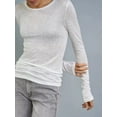 thumbnail image 5 of Womens Crew Neck Shirts Long Sleeve - Knit Pullover Sweaters Casual Sheer Blouse Tops White XL, 5 of 6