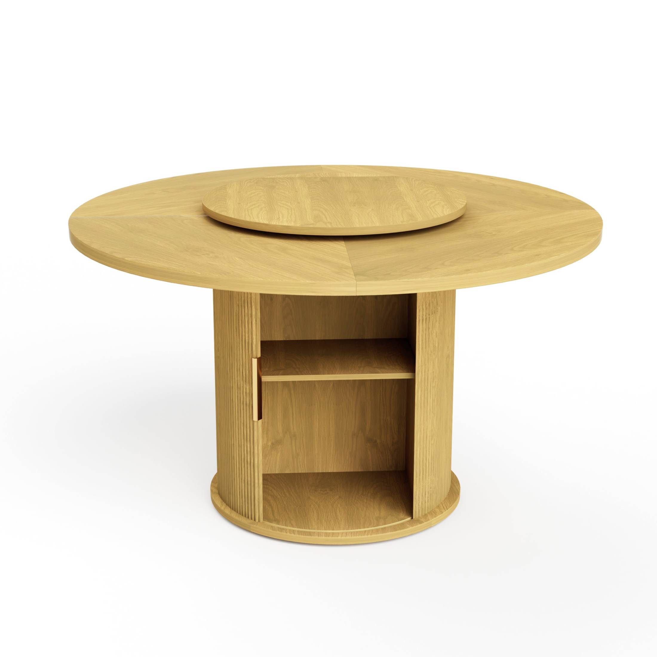 Noble House 55" Round Dining Table for 6, Double-Tier Storage, Rotating Tray, Wavy Sliding Doors, Walnut