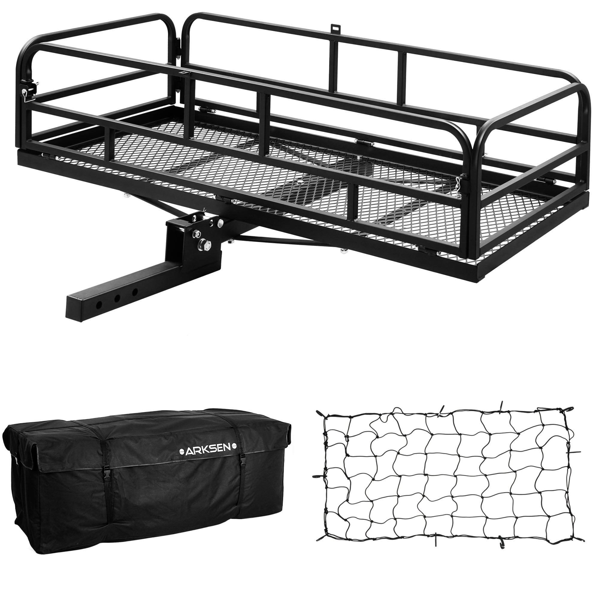 Black Steel ARKSEN Foldable 60x 24x 14 Luggage Cargo Carrier Basket W/Cargo Bag Combo Trailer Hitch Carrier Fit 2 Receiver,500 lbs Capacity 