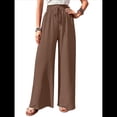thumbnail image 3 of Pantalones de Salón de Pierna para Mujer, Cintura Alta, Ajustables, con Nudo de Lazo, Holgados. Color Café S, 3 of 10