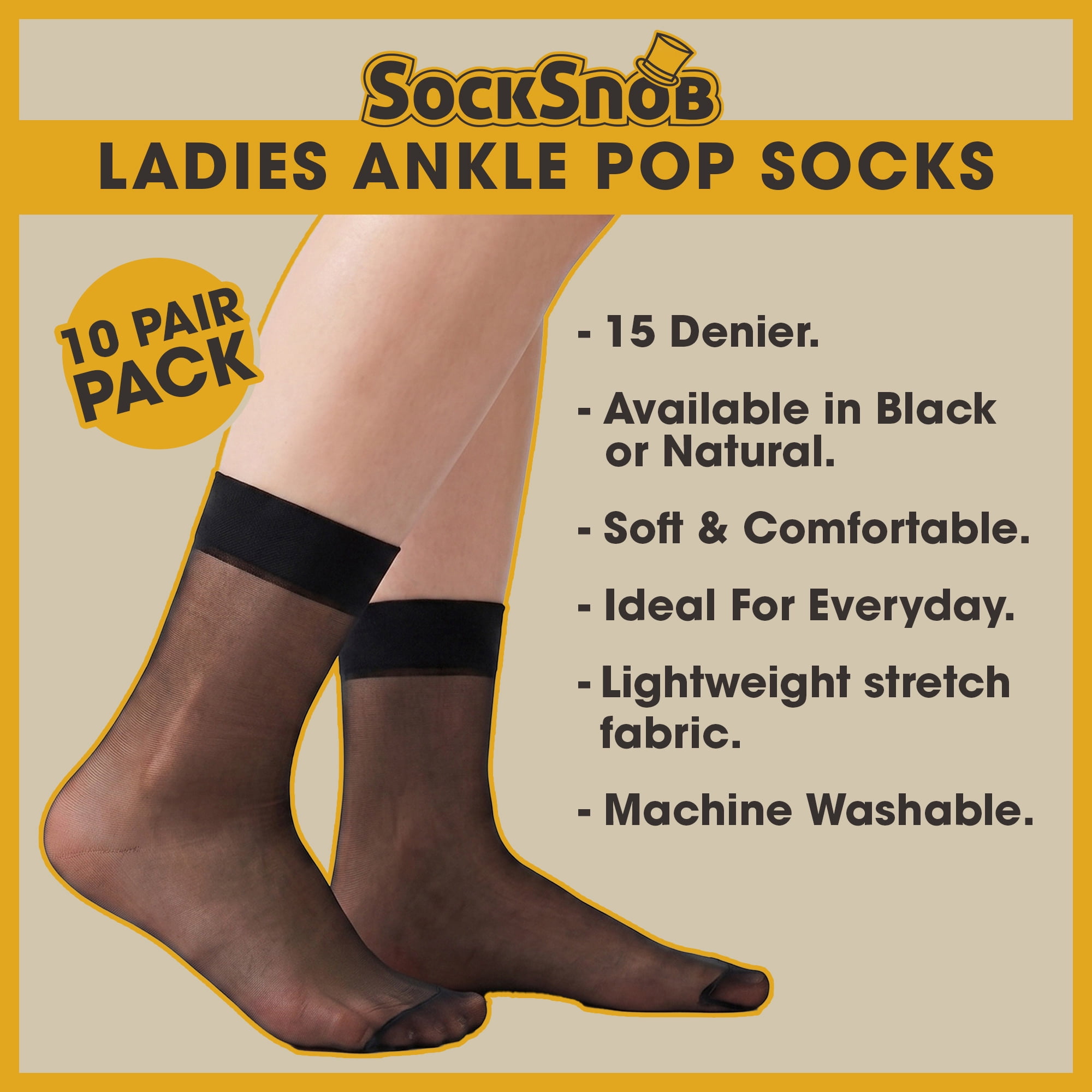 Sock Snob - 10 Pack Women's Ankle High Pop Socks 15 Denier Sheer Lightweight