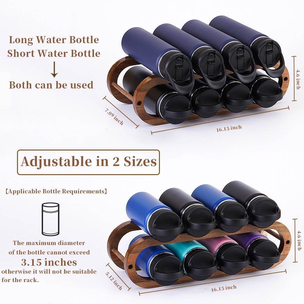 Wine Rack and Water Bottle Organizer 2-in-1 for Cabinet and Countertop - Adjustable 2 Sizes Acacia Wood 2 Tier