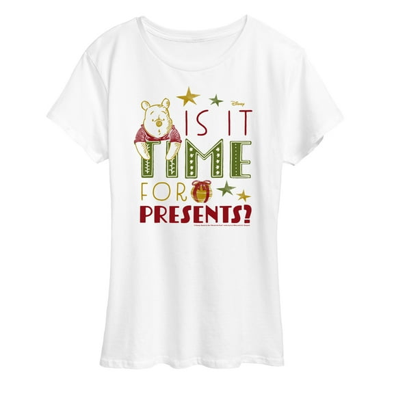 Disney Winnie The Pooh - Is It Time For Presents? Christmas- Women's Short Sleeve Graphic T-Shirt
