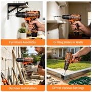 BIHOO 12V Cordless Power Drill Set, Electric Power Driver Kit, with Battery and Charger, 2Variable Speed for Home DIY, with Drills Bits Set, Black and Orang