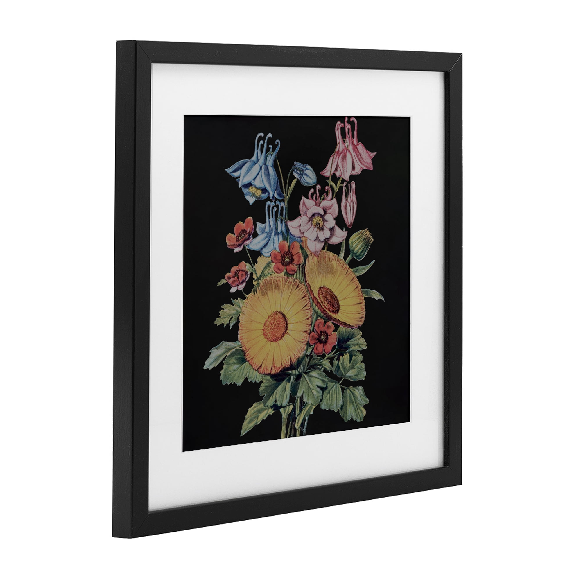 Stupell Industries Vintage Bouquet Study on Black Black Framed Print Under Glass, design by Dan Meneely