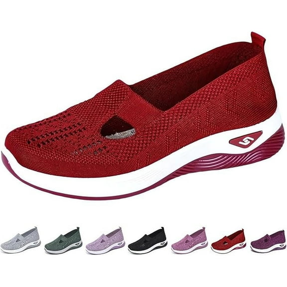 Cyiecw Women's Woven Orthopedic Breathable Soft Shoes Go Walking Slip on Diabetic Foam Shoes Hands Free Slip in Sneakers Arch Support