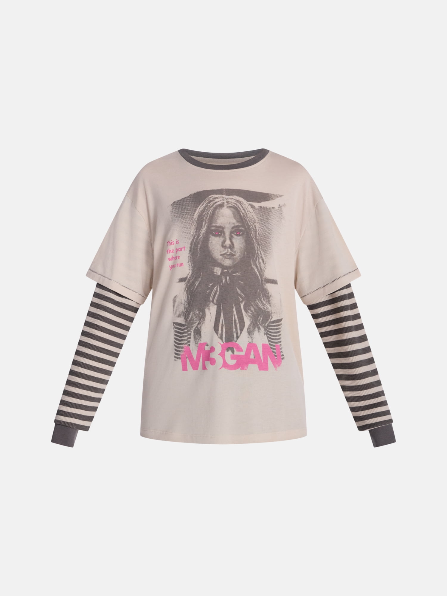 M3GAN Women's Halloween Layered Look Graphic Tee with Long Sleeves, Sizes XXS-XXL