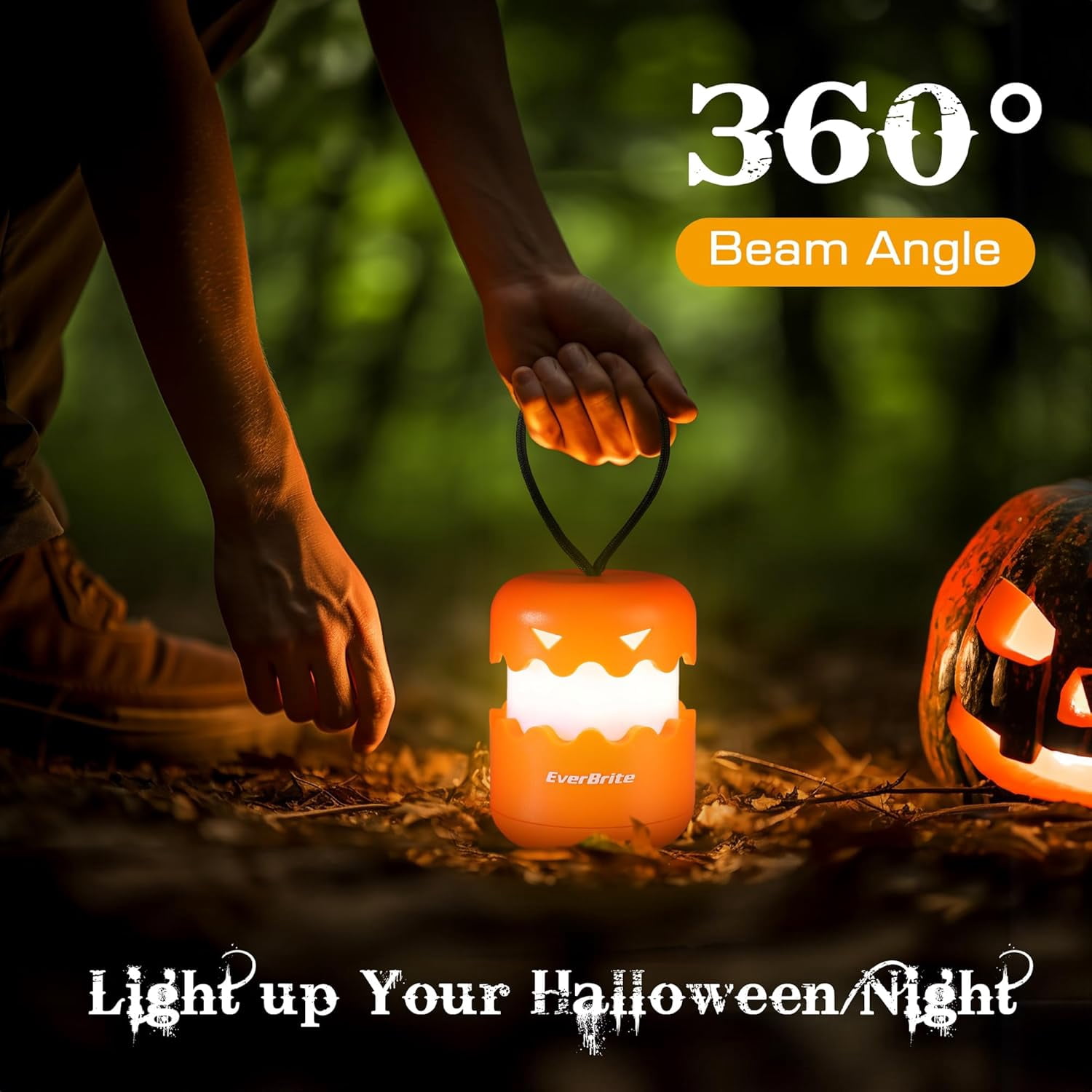 EverBrite 3-Pack Halloween Pumpkin Lantern, Collapsible Jack O Lantern Pumpkins with Lanyard, Halloween Party Favors, Light up Pumpkin Outdoor for Halloween Party Decoration, Battery Included