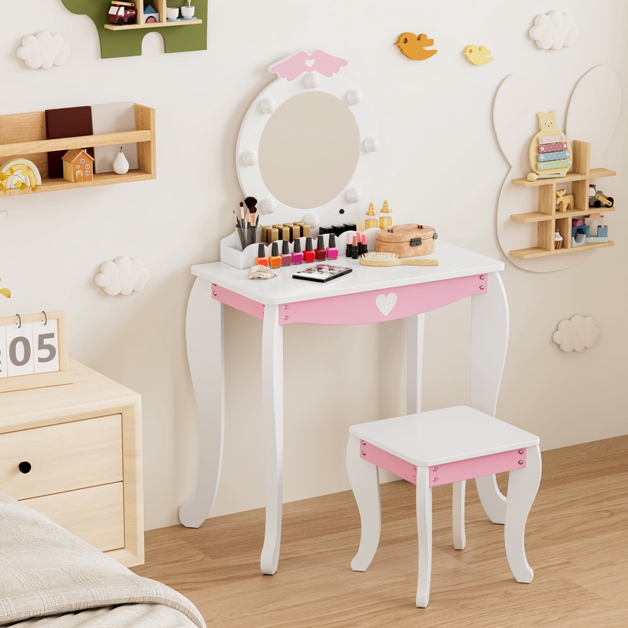 ドレッサー・鏡台 KARE Dressing Table Vanity 102x47cm Ktaxon Vanity Set with Mirror and Chair, White, 4 Drawers, Rotated