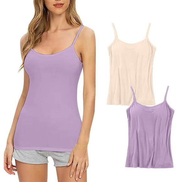 Bigersell Wireless Bralette Trendy 2024 Women's 2pc Daily Sling with Chest Pad Camisole Shelf Bra Spaghetti Straps Tank Tops Lace Bra Style F-232 Purples L