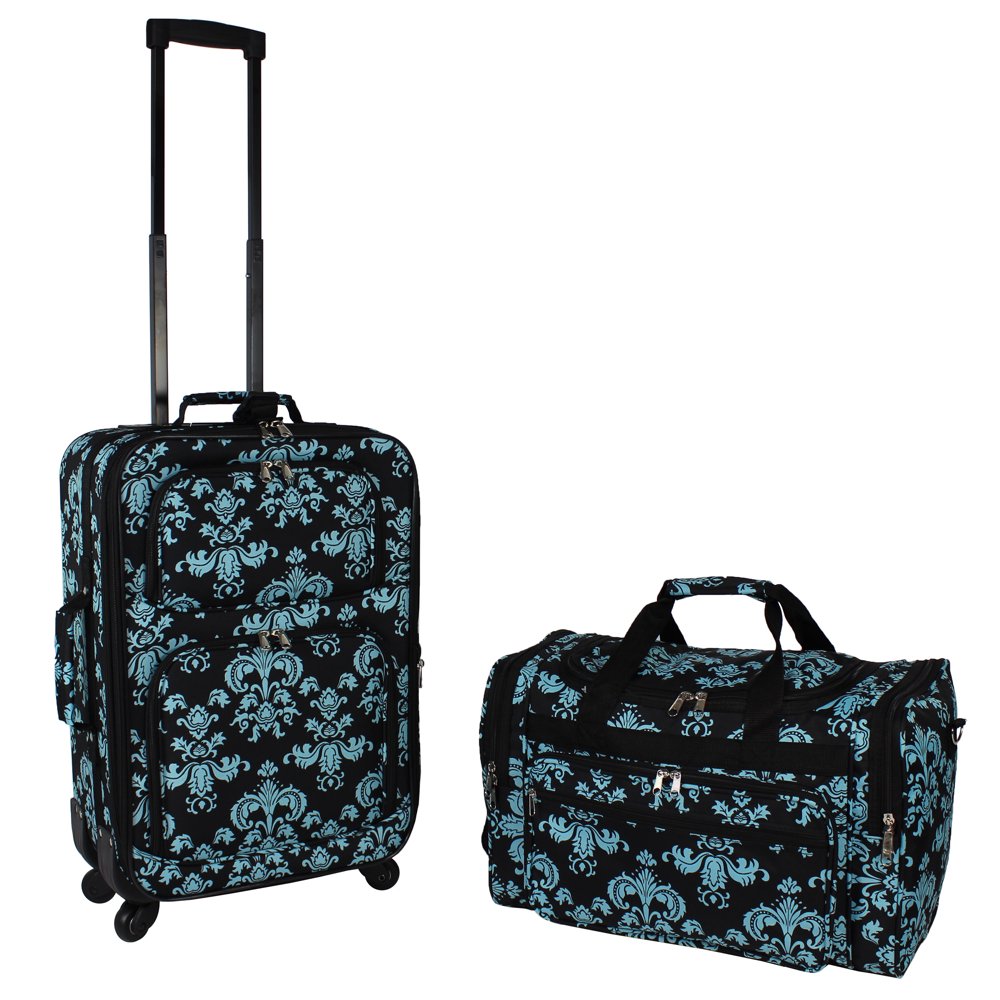 World Traveler 2PC CarryOn Expandable Spinner Luggage Set Black