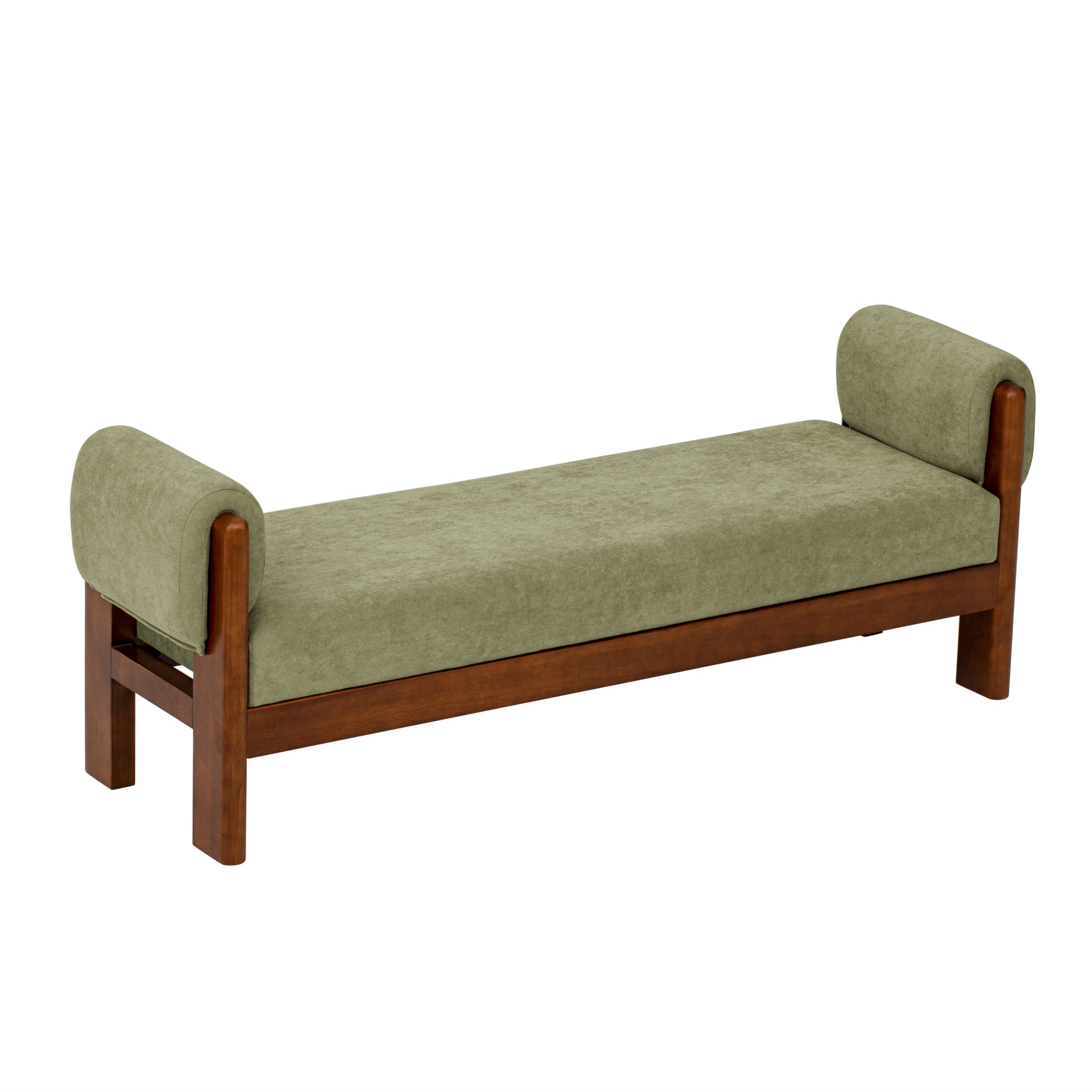 Christopher Knight Home 63" Upholstered Accent Ottoman, Solid Wood Frame End of Bed Bench, Green