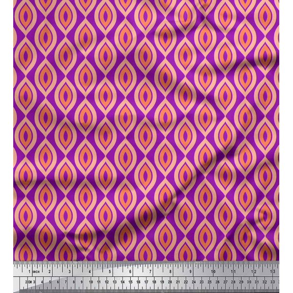 Soimoi Purple Cotton Duck Fabric Ogee Geometric Print Fabric by Yard 42 Inch Wide