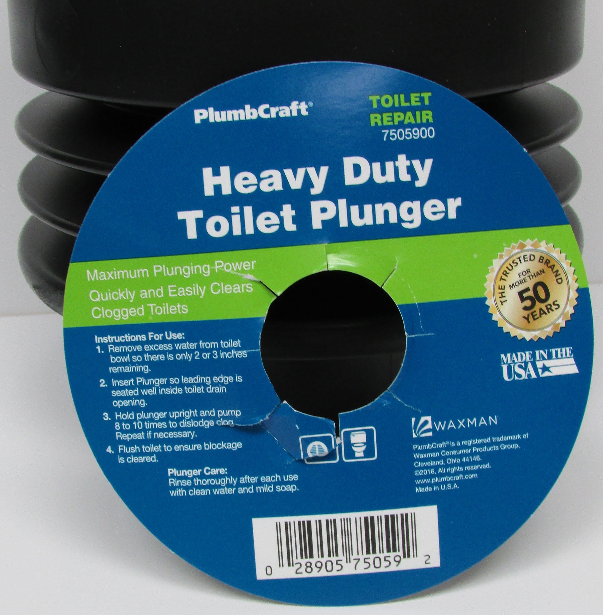 Plumb Craft Powerful, Heavy Duty Toilet Plunger, Black/White