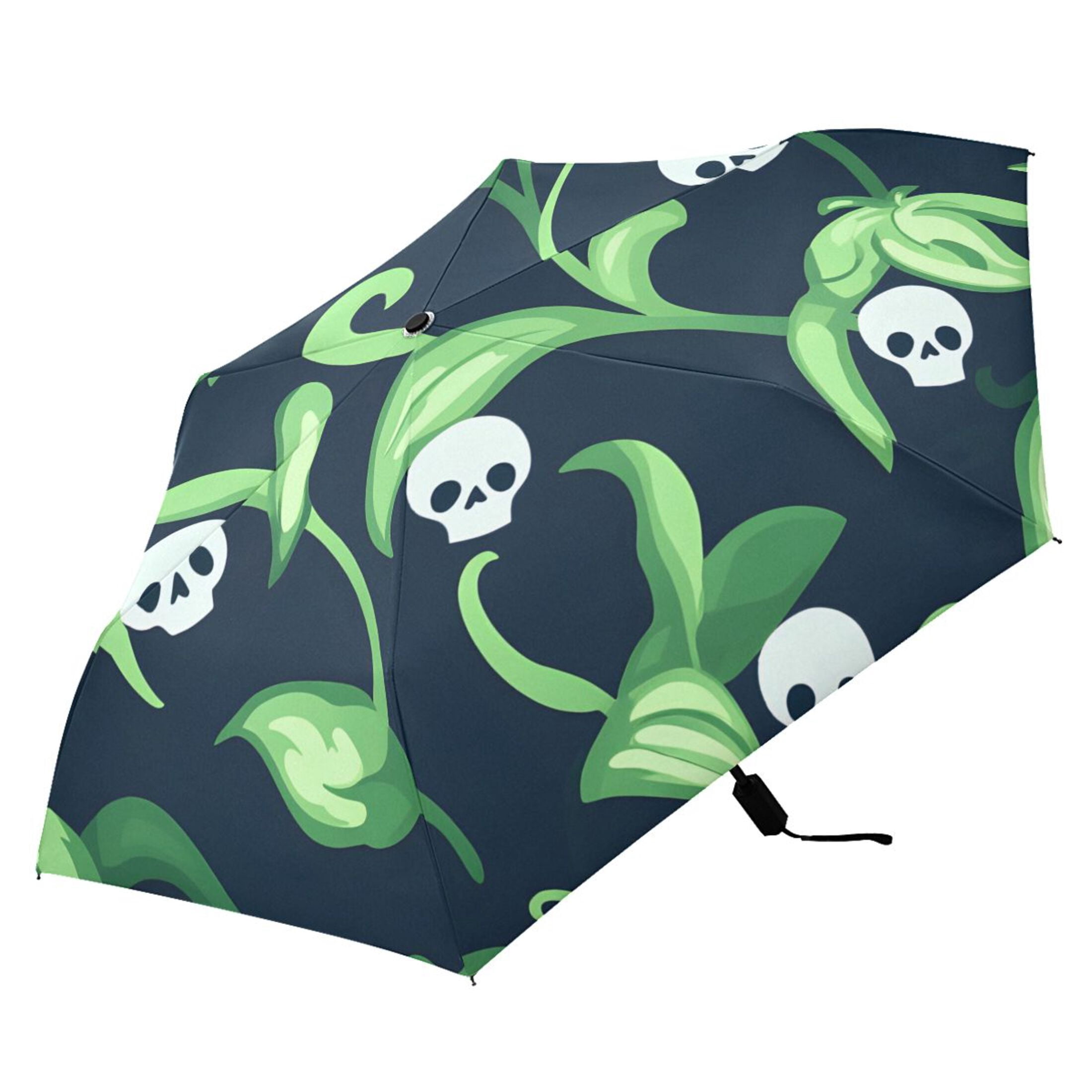 ALAZA Leaf Skulls UPF 50+ Compact Folding Umbrella for Rain Travel Umbrella Packable