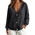 thumbnail image 6 of Resicozy Sweatshirt Cardigan Women Button Down Lightweight Jacket V-Neck Open Front Oversized Drop Shoulder Sweatshirts with Pockets Dark Gray XL, 6 of 9