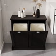 thumbnail image 5 of Double Tilt-Out Trash Cabinet & Free Standing Laundry Sorter, 2-Compartment Tilt-Out Hamper, Modern Black Bathroom Storage Cabinet, 5 of 9