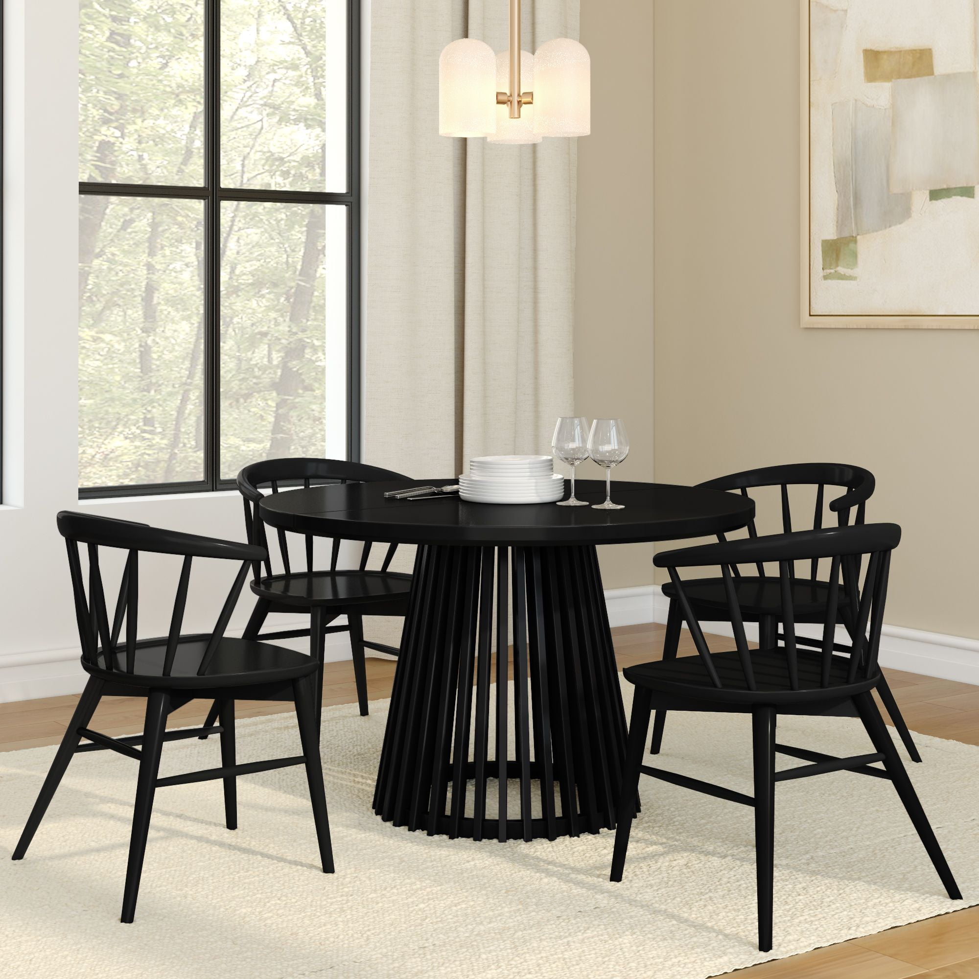Plank+Beam 48" Lido Round Dining Table, Solid Wood Minimalist Kitchen Table for 4, Black
