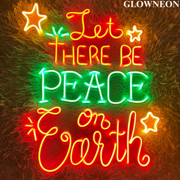 Glowneon Let There Be Peace On Earth Neon Sign, Merry Christmas Decor