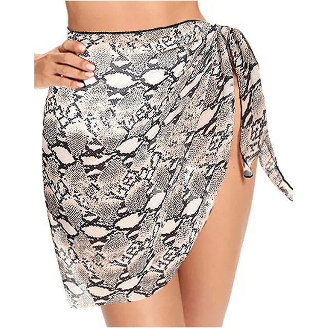 Chiffon Cubierta de Gasa de Sarongs Cortos Traje de baño Imprimir Wrap Swod Swimwear Piel de serpiente Un tamaño Piel de serpiente Un tamaño Xishao ropa