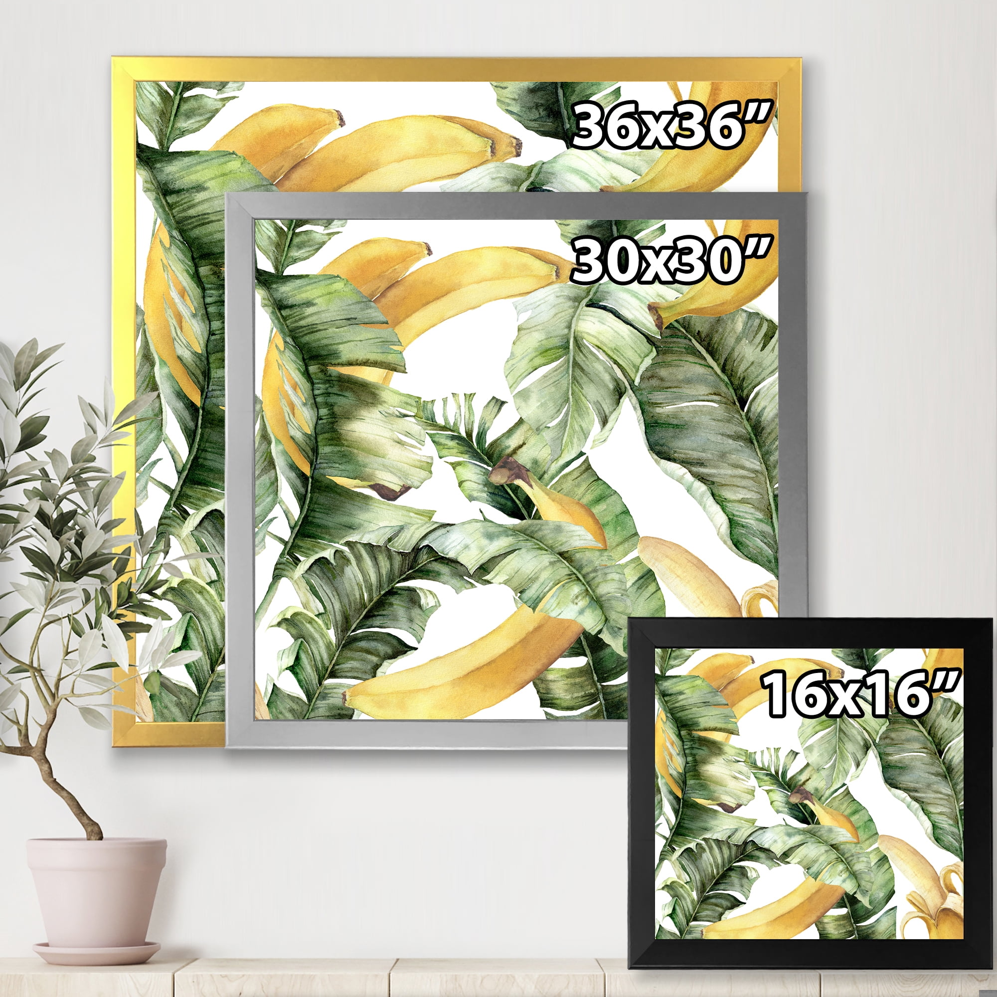 Designart 'Leaves With Ripe Bananas' Nautical & Coastal Framed Art Print