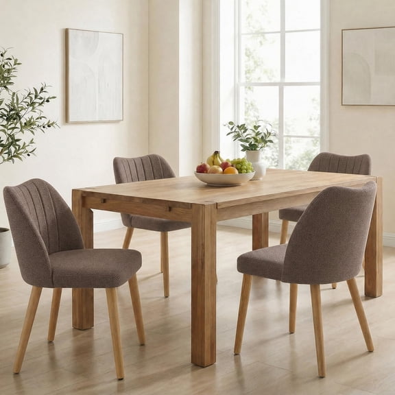 Set of 4 Mid‑Century Upholstered Wooden Dining Chairs, Padded Curved Back Side Seats, 300 LBS Load