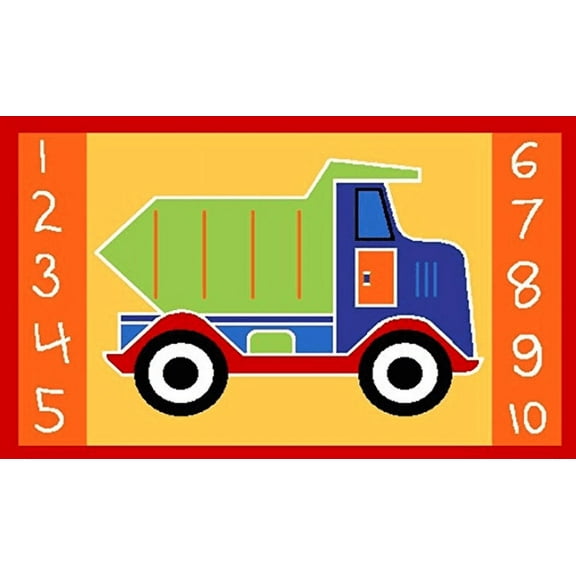 Mybecca Kids Rug Dump Truck Area Rug 5' x 7' Children Area Rug for Playroom & Nursery - Non Skid Gel Backing (59" x 82")