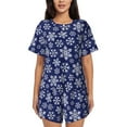 thumbnail image 1 of Balery Snowflakes On Dark Blue Conjunto de Pijama para Mujer con Estampado, Dos Piezas de Manga Corta y Shorts, Ropa de Dormir Suave con Cuello Redondo y Bolsillos-Medium, 1 of 6