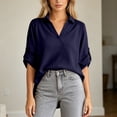 thumbnail image 4 of Bixock Plus Size Women 3/4 Length Sleeve Tops Maternity Shirts Linen Blouse Solid Color V Neck Roll Long Sleeve Lace Loose Wide Casual Daily Top, 4 of 6