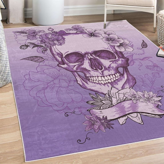 Grunge Decorative Rug, Skull and Flowers Day of the Dead Mexican Traditional Celebration Symbolic Art, Quality Carpet for Bedroom Dorm and Living Room, 6 Sizes, Mauve Violet, by Ambesonne