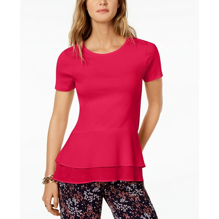 Michael Kors Womens Double Hem Peplum Top Deep Pink Medium Petite