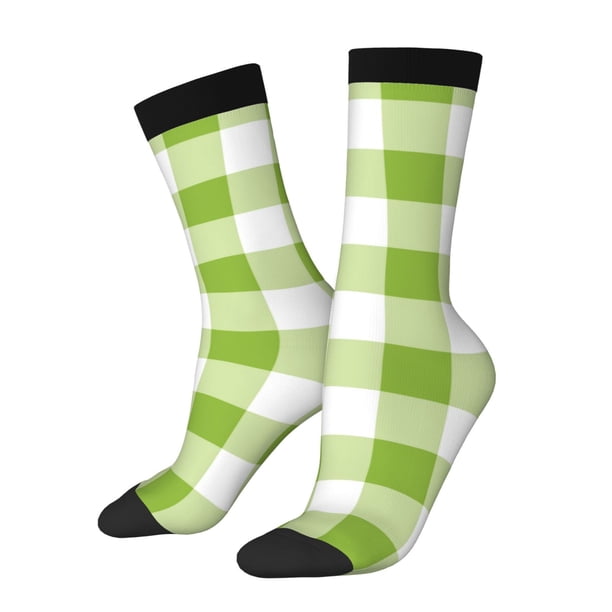 Balery White Green Plaid Calcetas Largas con Estampado para Hombre y Mujer – Suaves y Transpirables, Talla Única (US 5-11)