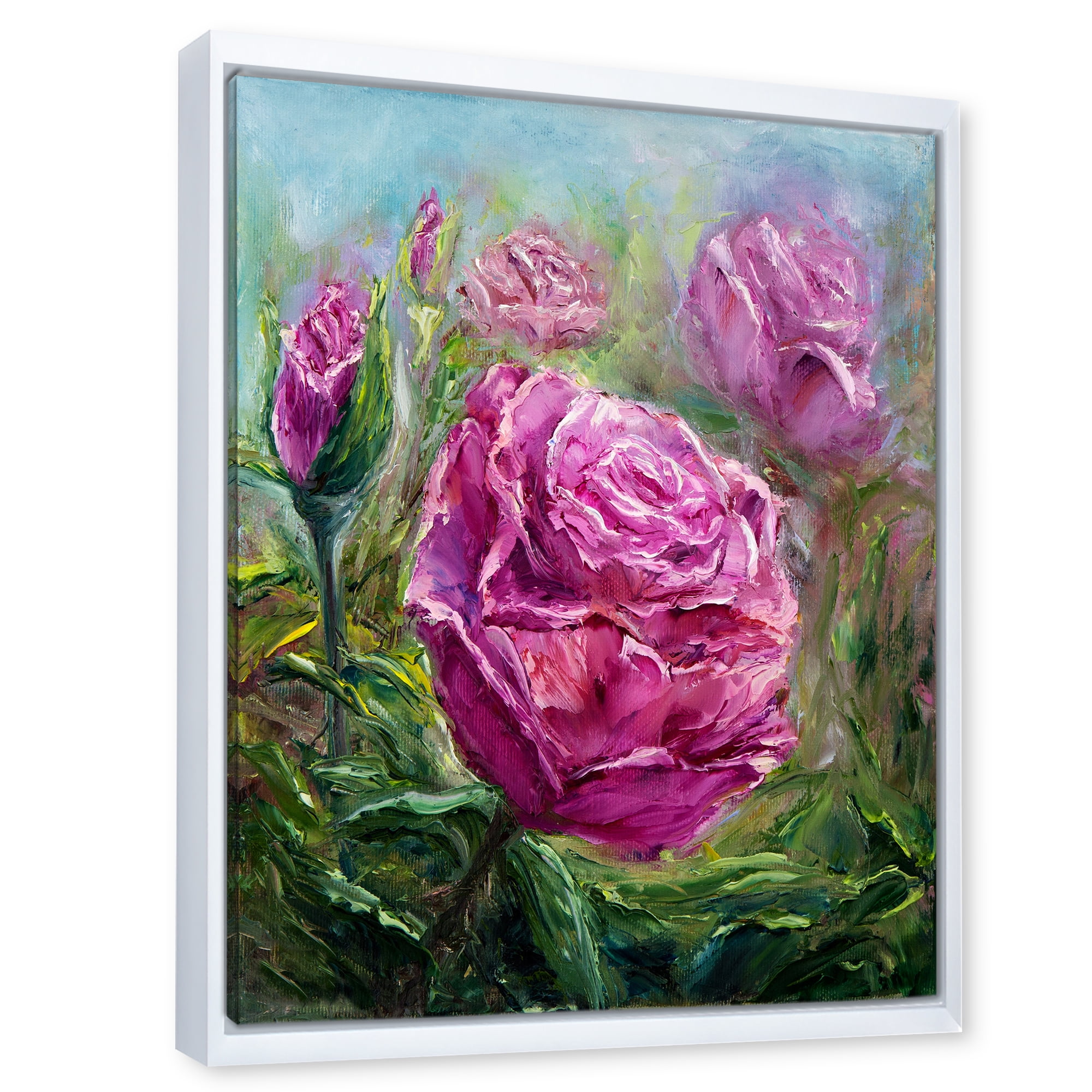 Abstract Pink Peonies 16 in x 32 in Framed Painting Canvas Art Print, by Designart