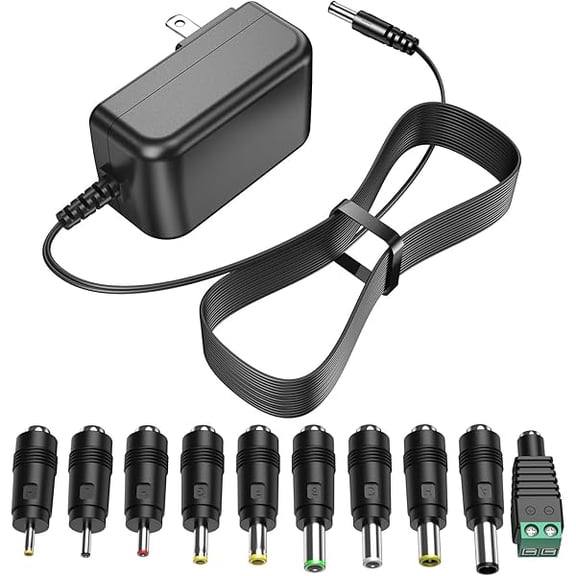 xixishop 12V 3A Power Supply 12 Volt Charger 3000mA 36W Max Regulated Switching AC to DC Cord Adapter with 10 Replacement Connector 100V - 240V Input Adaptor US Wall Plug
