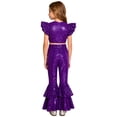 thumbnail image 5 of iiniim Girls Sequin Dance Outfit Hip Hop Jazz Crop Top and Pants Stage Performance Purple 10, 5 of 7