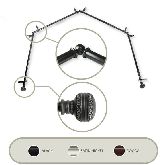 Domovina Taylor 13/16" 4 Sided Bay Window Single Curtain Rod-Color:Black