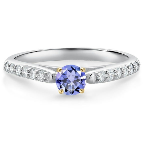 Gem Stone King 0.48 Ct Blue Tanzanite G/H Lab Grown Diamond 10K White and Yellow Gold Engagement Ring (Size 5)