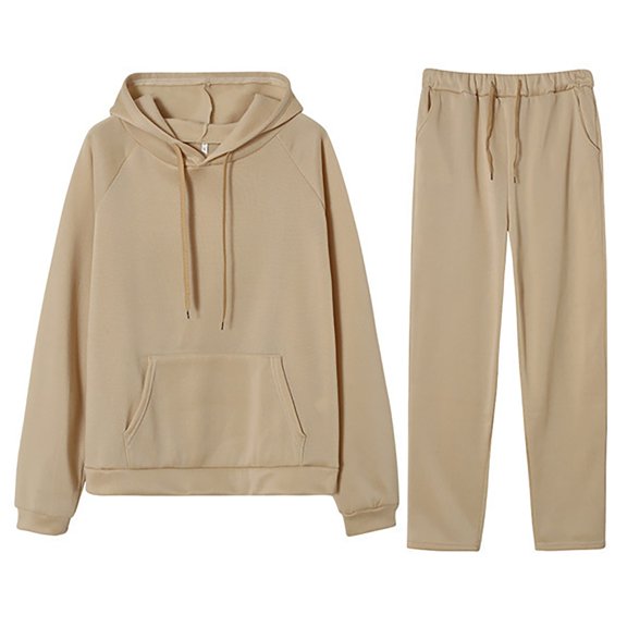 Prolriy Sweatsuits for Women Ladies' Solid Color Sweater Casual Suit Sportswear Long Sleeved Trousers Two Piece Set Womens 2 Piece Outfits Khaki L