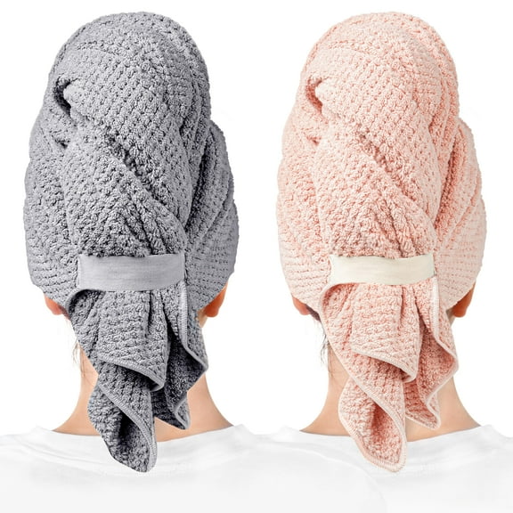 USIONE 2-Pack Large Microfiber Hair Towels for Women - Super Absorbent, Quick-Drying, Anti-Frizz, Suitable for Curly/Long/Short Wet Hair, 23.6" x 39.4", Pink   Gray