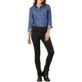 thumbnail image 2 of MODA NOVA Junior's Point Collar Long Sleeve Button Down Chest Pockets Denim Shirt, 2 of 6