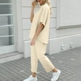 thumbnail image 6 of QATAINLAV Women's Oversized Lounge Set 3/4 Batwing Sleeve Crew Neck Pullover Tops Matching Loose Wide Leg Pants Two Piece Outfits Beige S, 6 of 10